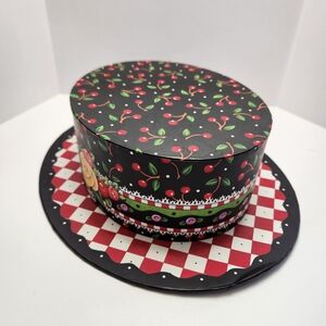 Cherry Pattern Round Party Hat Box - Black & Red